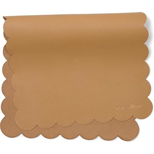 Vegan Leather Baby Changing Mat (16 X 30 in) - Multipurpose Wipeable and Portable Diaper Changing Mat - Foldable Travel Changing Mat (Tan Scallop)
