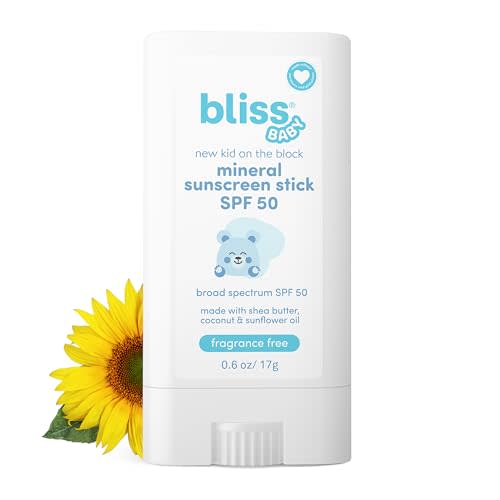 Bliss Baby Mineral Face Sunscreen Stick, SPF 50, Natural Zinc Oxide, Unscented, Hypoallergenic & Dermat Tested, Water-Resistant, Vegan, Sensitive Skin - For Toddlers, Babies, Kids & Whole Family