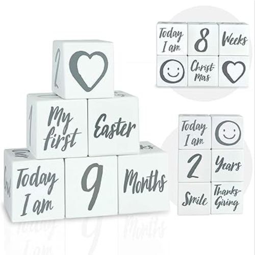 I'm Solid Wood Weekly Monthly Yearly Baby Milestone Age Blocks, Gender Neutral, Newborn Gifts & Keepsakes for Picture Props (6 Pcs/White)