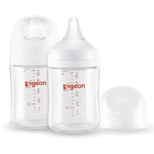 Pigeon Glass Nursing Baby Bottle Wide Neck(Pack of 2), Streamlined Body, Natural Feel, Easy to Clean, Heat-Resistant, 5.4Oz