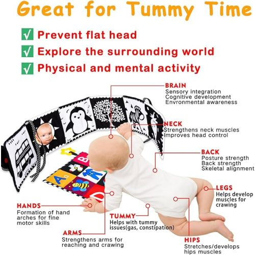 4 PCS Black and White High Contrast Baby Toys 0-3-6 Months Newborn Essential Montessori Toy for Babies Crinkle Sensory Book Brain Development Tummy Time Mirror Infant Carseat Rattle Easter Shower Gift