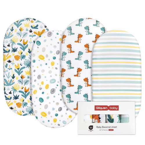 Gllquen Baby Ultra Soft Breathable Fitted Bassinet Sheets 4 Pack for Newborn Infant Boys , Jurassic