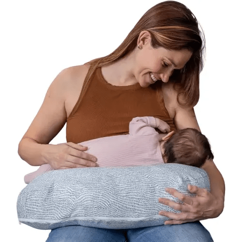 Boppy Nursing Pillow - Ergonomic Bottle & Breastfeeding Pillow with High, Firm, Large Area, Water-Repellent Cushion with Washable Cover; Baby Safety Alliance Verified - Blue Speckled Current