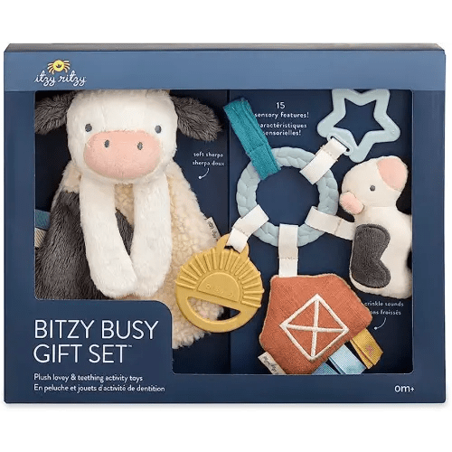 Itzy Ritzy Farm Toy Gift Set - Includes Cow Lovey & Farm-Themed Car Seat and Stroller Toy