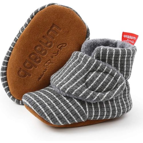 Timatego Newborn Baby Boys Girls Booties Stay On Socks Non Skid Soft Sole Infant Toddler Warm Winter House Slipper Crib Shoes 0-18 Months