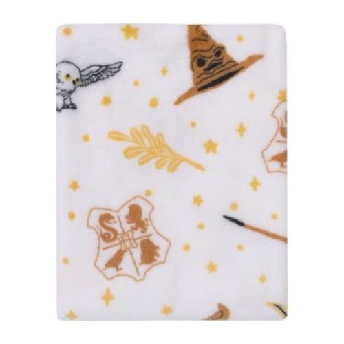 Nojo Warner Bros. Harry Potter White, Gold, And Tan Super Soft Baby Blanket