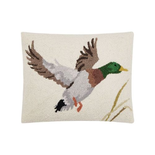 Mallard Hooked Throw Pillow: Vintage Style, Wool & Canvas, Zipper Closure, Indoor Decor