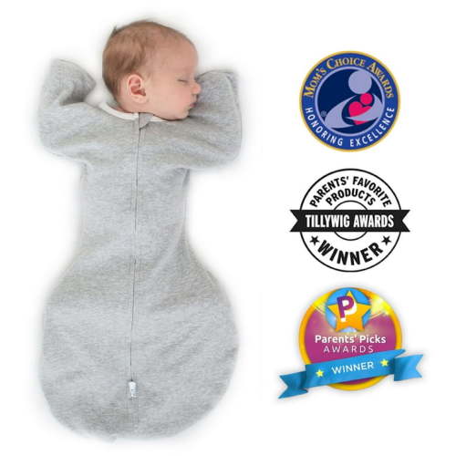 SwaddleDesigns Transitional Swaddle Sack with Arms Up Half-Length Sleeves and Mitten Cuffs, Better Sleep for Baby Boy & Baby Girl, Heathered Gray, Medium, 3-6 Mo, 14-21 lbs