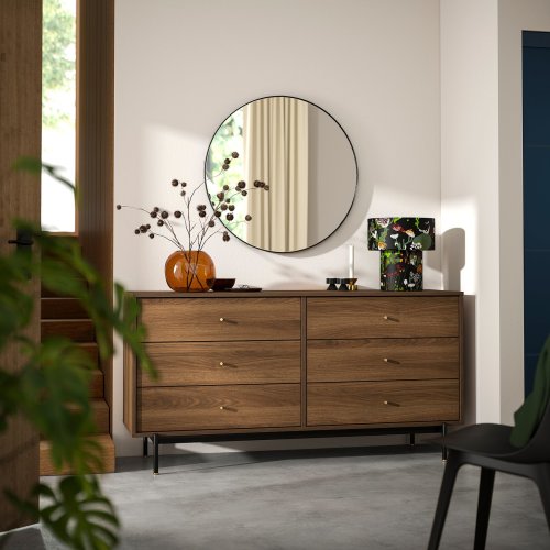 RÅDMANSÖ 6-drawer dresser - brown walnut effect 62 5/8x18 7/8x31 7/8 "