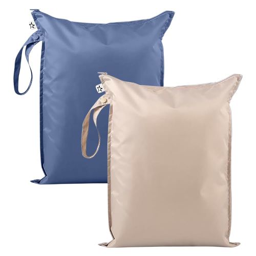 Tiny Twinkle Mess-Proof Waterproof Wet Dry Bag | 2-Pack Reusable Wet Bags for Swimsuits & Baby Clothes | Leakproof Wet Bag for Travel & Diaper Changes for Baby (Periwinkle, Pebble)