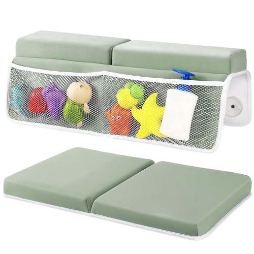 MORAVE 1.5'' Comfortable Thick Baby Bath Kneeler Pads, Bath Kneeler and Elbow Rest Pad Set, Non-Slip Knee& Arm Support Bathtub Mat with Toys Organizer, Quick Dry Soft Kneeling Pad for Baby Bath Time