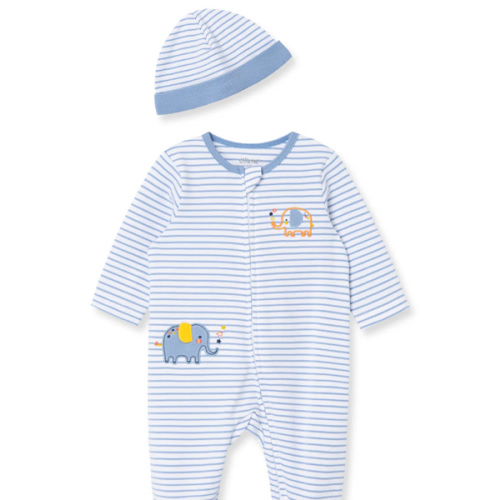 Elephant 2-Way-Zip Footed One-Piece And Hat