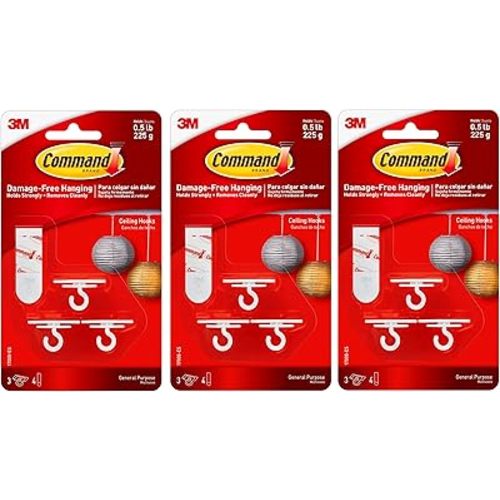 Command 17008-ES Ceiling 9 Hooks, 12 Foam Strips per, White