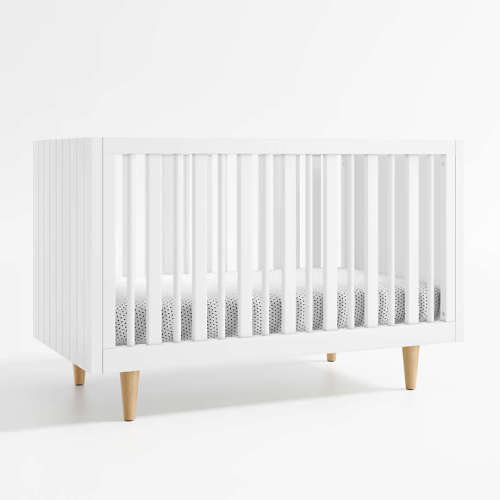 Finn White Wood Convertible Baby Crib with Toddler Bed Rail