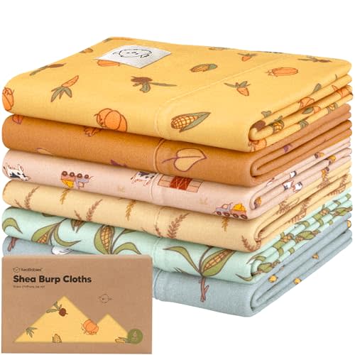 Organic Burp Cloths Baby Boy, Girl - 6-Pack Large Cotton Burping Cloths for Babies, Spit Up Rags, Super Absorbent, Ultra Soft Newborn Cloth Rag, Gender Neutral, Machine Washable, Durable(Countryside)