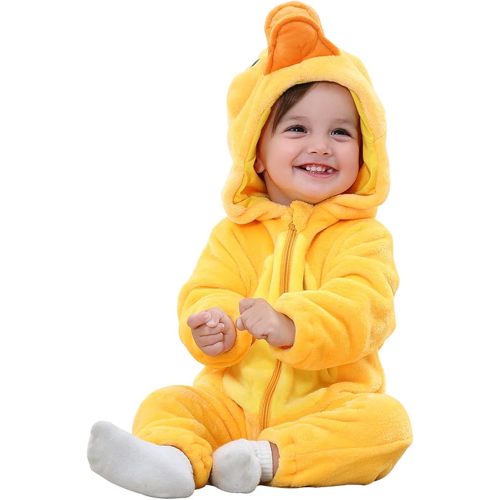 Unisex Baby Flannel Romper Animal Onesie Costume Hooded Cartoon Outfit Suit