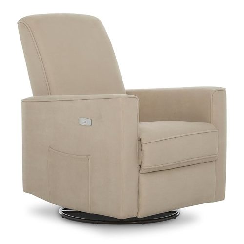 Evolur Harlow Deluxe Upholstered Plush Seating Glide Rocker, Swivel, Power Recliner with USB Port, Greenguard Gold Certified, Glider Chair for Nursery in Fawn