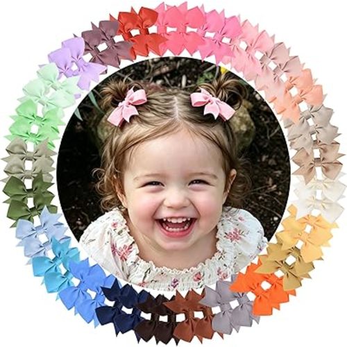 Baby Hair Clips for Girls 50PCS - 2" Girls Fully Lined Bows Hair Pins Tiny Hair Bows Alligator Clips for Baby Girls Infants Toddlers in Pairs