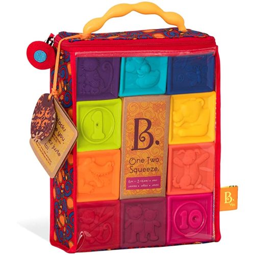B. toys – One Two Squeeze Baby Blocks - Building Blocks for Toddlers – Educational Baby Toys 6 Months & Up with Numbers, Shapes, Animals & Textures – 10 Soft & Colorful Stacking Blocks
