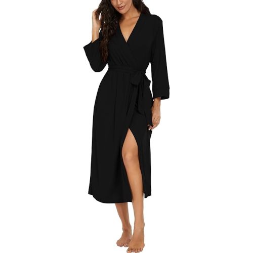 VINTATRE Women Kimono Robes Long Knit Bathrobe Lightweight Soft Knit Sleepwear V-neck Casual Ladies Loungewear