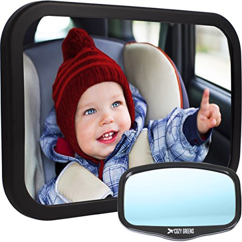 Baby Car Mirror for Back Seat | View Rear Facing Infant in Backseat | CRASH TESTED Best Newborn Safety Secure Double-Strap | FREE Cleaning Cloth & eBook | Lifetime Warranty | Baby Shower Gift Box
