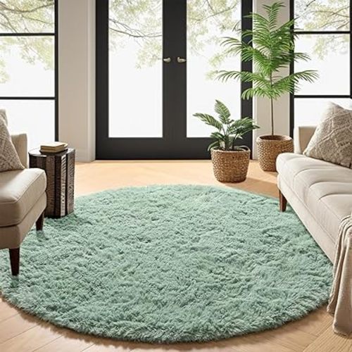Sage Green Round Rugs for Bedroom,Shaggy Circle Rug 6'X6' for Kids Room,Fluffy Carpet for Classroom Playroom Shag Circular Rug for Boys Nursery,Fuzzy Plush Rug for Teen Dorm,Cute Baby Room Decor