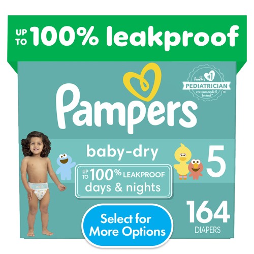Pampers Baby Dry Diapers, Size 5, 164 Count - Infant leakproof protection
