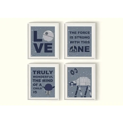 Star Wars Nursery Art Prints UNFRAMED Qty 4 Boys Blue Wall Posters