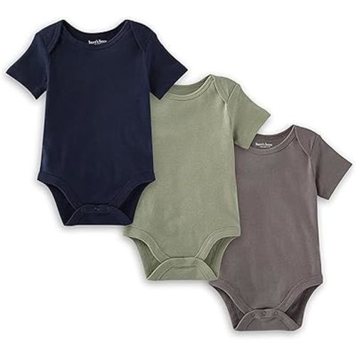 Burt's Bees Baby Unisex Short Sleeve Organic Cotton Bodysuits, 3-Pack