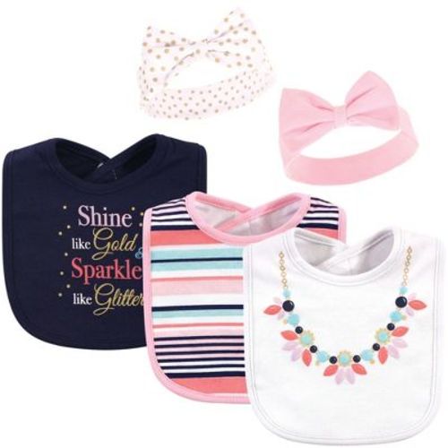 Little Treasure Baby Girl Cotton Bib And Headband Set 5pk, Sparkle Necklace, One Size