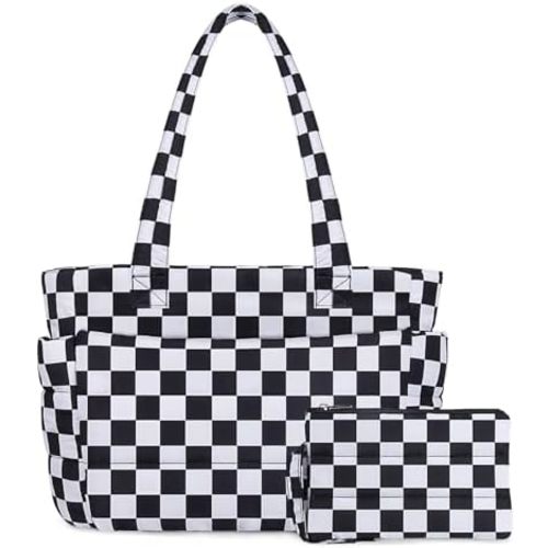 TOPDesign Puffer Tote Bag for Women, Lightweight Puffy Handbag with Compartments, Quilted Shoulder Bag for Work, Travel, Gym