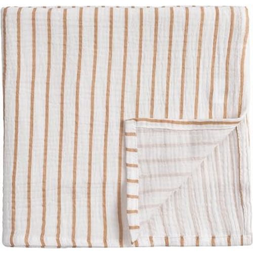 Meracorallo Muslin Swaddle Blanket, 100% Organic Cotton Receiving Blanket Soft and Breathable Swaddle Wrap for Baby Boys and Girls (Neutral Stripe)