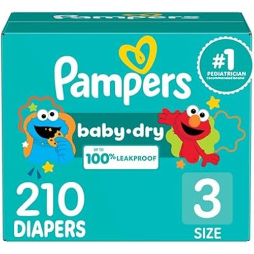Pampers Diapers - Baby Dry - Size 3, 210 Count, Absorbent Disposable Infant Diaper (Packaging May Vary)