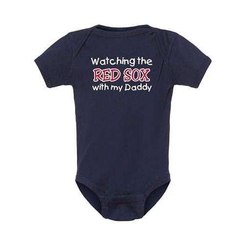 Curiositees Watching the Red Sox with My Daddy Baby Boy Bodysuit Outfit - Navy
