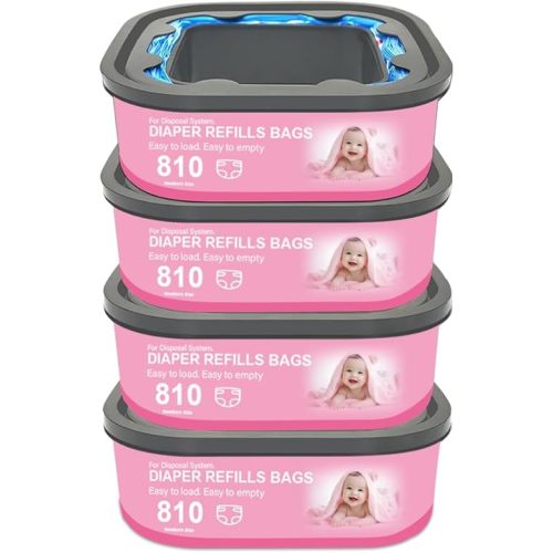 Jumbo Square Refills Disposal Bags Refill Compatible with Genie Diaper Compact, Select Pails(Not Fit Classic Version Pails), Hold Up to 810 Newborn-Sized Diapers Per Refill, 4 Pack