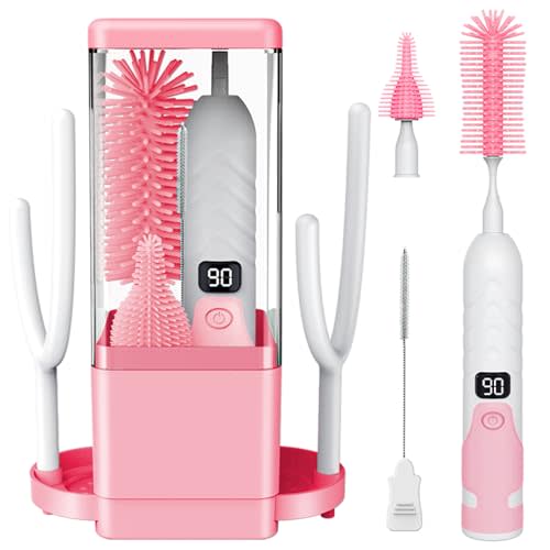 Electric Bottle Brush Cleaner,Electric Baby Bottle Brush Cleaner, Baby Bottle Washer,8 in 1Automatic Bottle Cleaner Brush Set,Pink