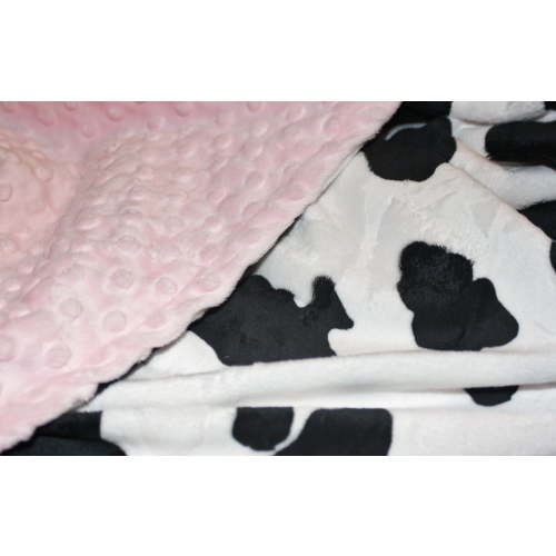 Lil' Cub Hub Black and White Cow Print Minky Baby Stroller Blanket with Baby Pink Minky Dot