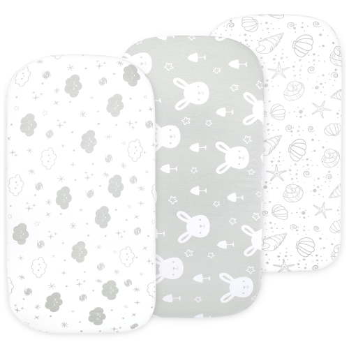 3 Pack Ultra-Soft Jersey Cotton Bassinet Sheets for Oval, Hourglass & Rectangle Mattress