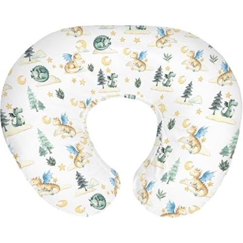 Fantasy Dragon Baby Nursing Pillow Covers for Boy Girl Fairytale Dragons Moon Stars Clouds Trees Nursery Pillowcase for Breastfeeding Pillows Myth Animal Soft Stretchy Slipcovers for Newborn Infant
