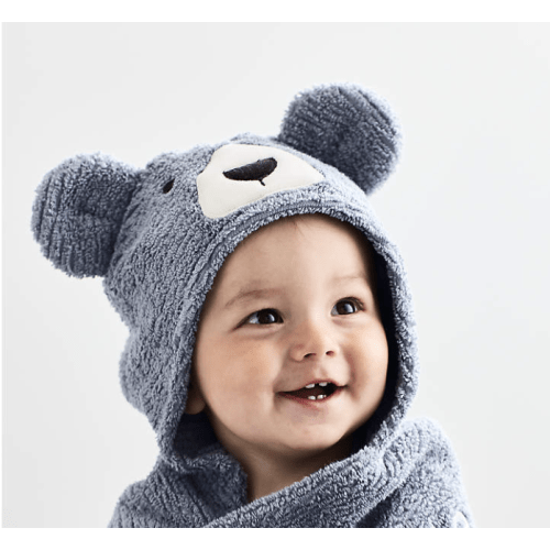 Bear Smoke Blue Organic Cotton Hooded Baby Towel