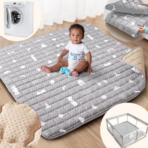 Beavtaens Baby Play Mat for Floor, 50x50 Playpen Mat with Super Soft Touch, Play Pen Mats with Upgraded Anti-Slip Bottom, Machine Washable (Boho Gray)
