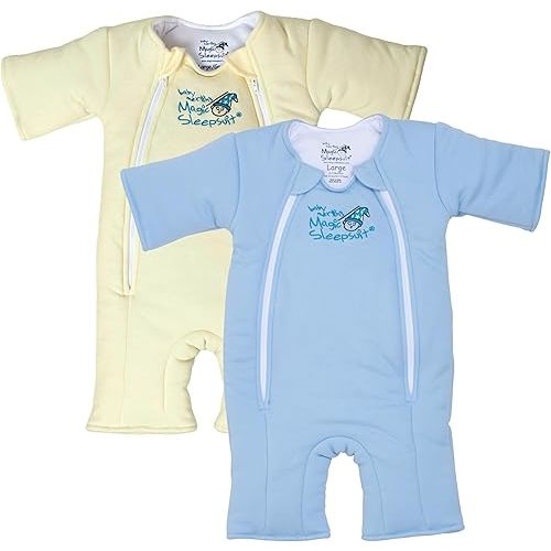 Magic Sleepsuit Baby Merlin's Cotton Baby Transition Swaddle - Large (18-21 lbs) - Cozy Sleep Sack - Soft Cotton Inner Layer - Double Zipper for Easy Diaper Changes - Cream and Blue