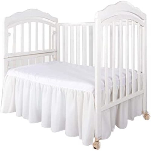 Crib Bed Skirt Split Corner,Dust Ruffle 100% Cotton Nursery Crib Toddler Bedding Skirt for Baby Boys or Girls, Ruffled 14" Drop White Solid