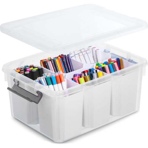 Citylife 17 Qt Plastic Storage Bins with Lids, 6 Pen Holder, Kids Office and Crafts Toy Organizer