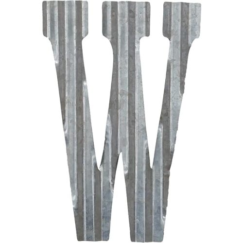 COLLECTIVE HOME - 12" Metal Letter Wall Decor, Galvanized Steel Numbers, Rustic Hanging Decor Symbols, Corrugated Metal Decoration, House Number (W)