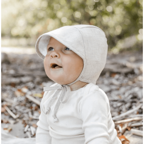 Brimmed Sand Linen Bonnet Silk-Lined