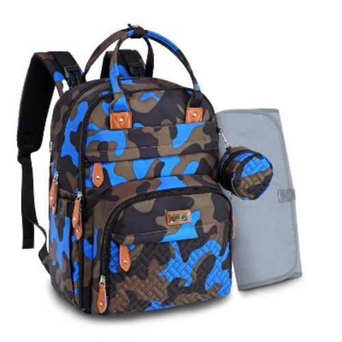 BabbleRoo Diaper Bag Backpack for Stylish Parents, Spacious Baby Bag, Versatile Baby Diaper Bag, Camo blue, 1 pc