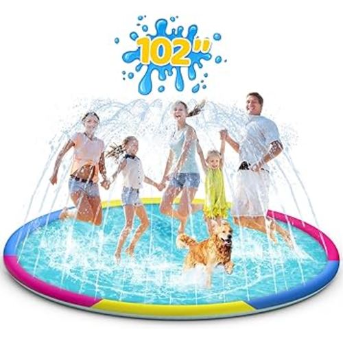 Splash Pad for Kids and Dogs, 102" Extra Large Sprinkler Outdoor Water Toys for Toddlers 1-3 and Kids Ages 4-8, Non Slip Big Dog Summer Play Pool for Backyard, Outside Splash Mat for Girl Boy (Color)