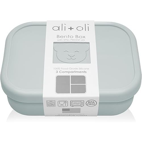 Ali+Oli Kids Bento Box – Silicone Lunch Box with Compartments (Blue) | BPA-Free, Dishwasher Safe, Spill-Proof | Perfect for School, Snacks & On-the-Go Meals