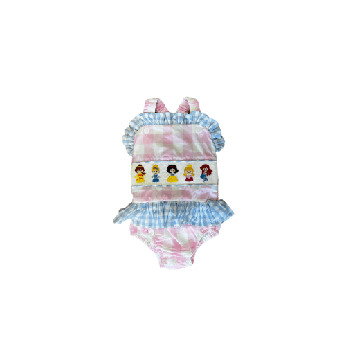 Hand Smocked Princess Pink Gingham Swimsuit